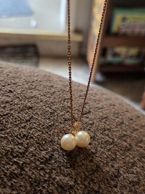 Vintage Gold-tone Double Pearl Drop Necklace